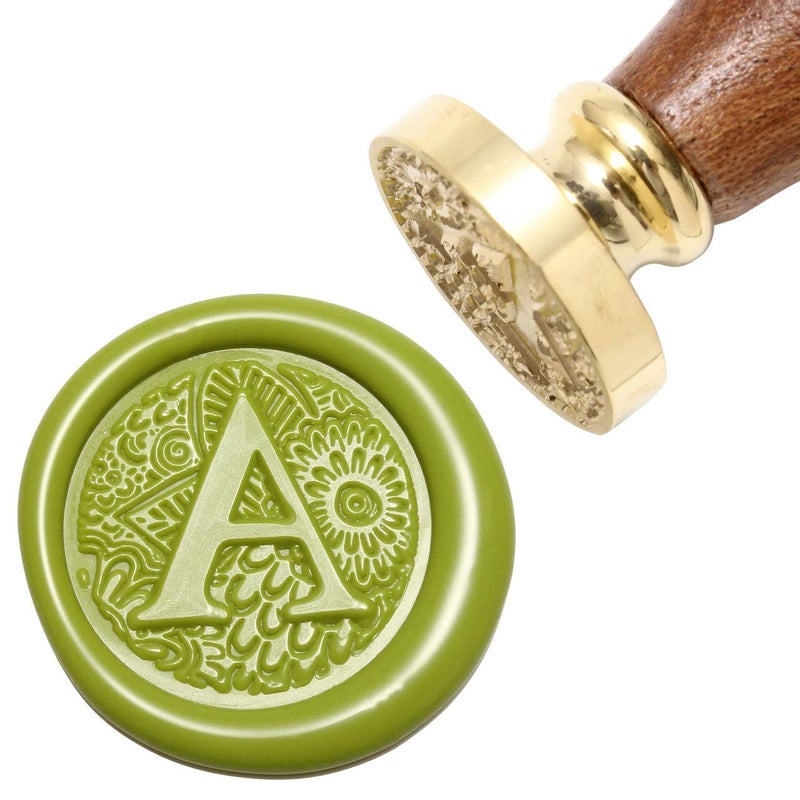 Yoption Letter A Wax Seal Stamp, Yoption Brass Head Botanical Alphabet Initial Sealing Stamp with Wooden Handle - Image 1